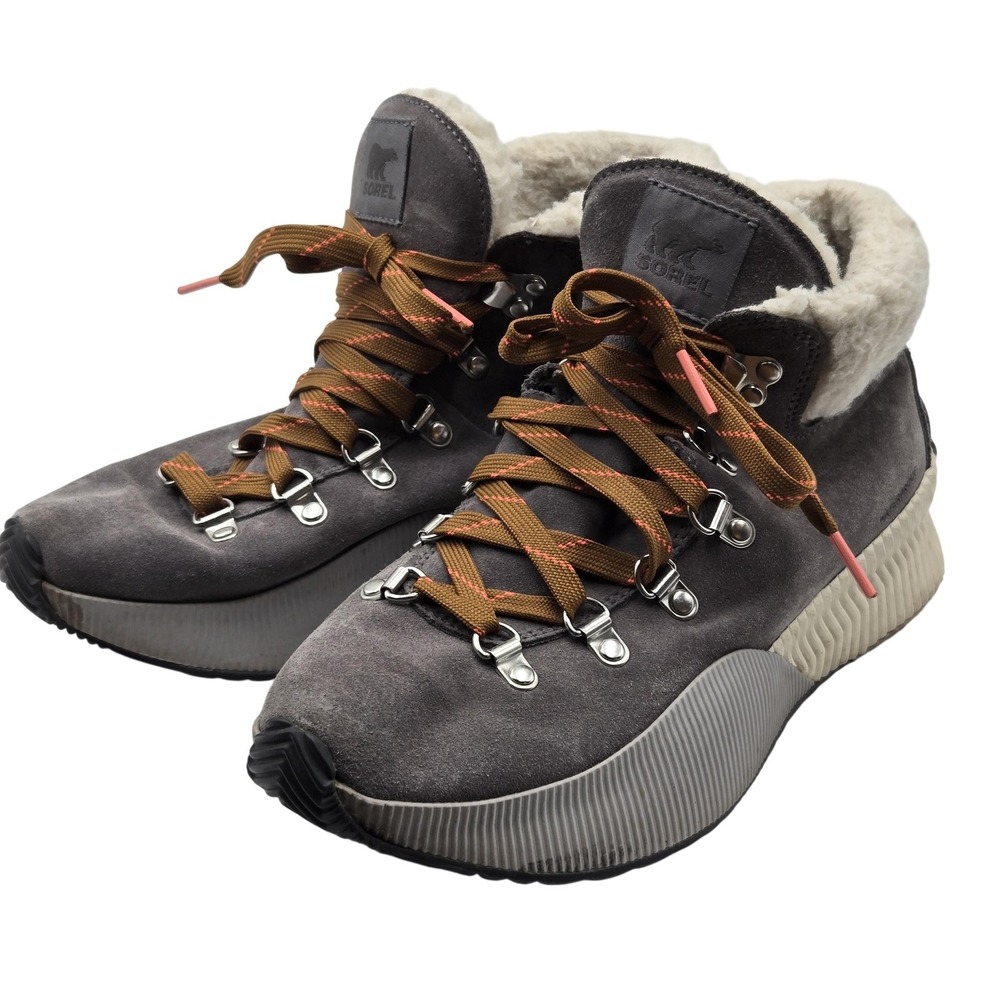 Sorel Boots Womens Size 9 Gray Suede‎ Waterproof Faux Fur Wedge Ankle NL4434-052